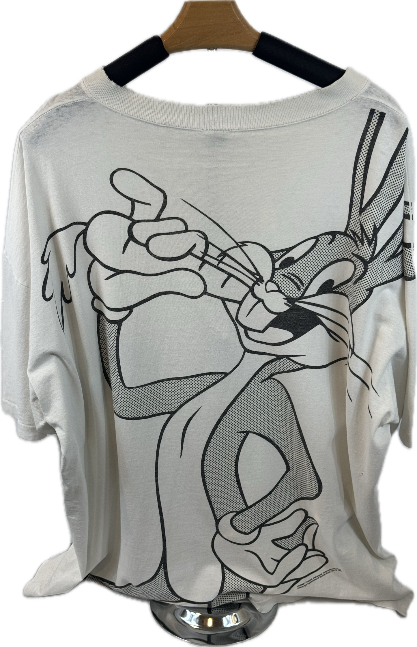 Vintage Black and White Bugs Bunny T-Shirt Back Side