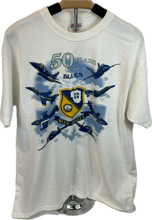 Vintage 50 Years of the Blues Blue Angels Hanes Large (42-44) T-Shirt